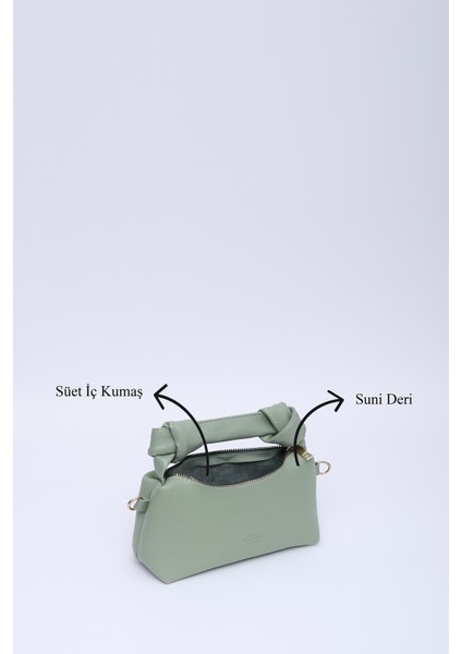 Mint Yeşil SHK24 Orjinal Soft Deri Düğüm Detaylı Zincir Askılı El ve Omuz Çantası U:14 E:22 G:8 cm indirimleri