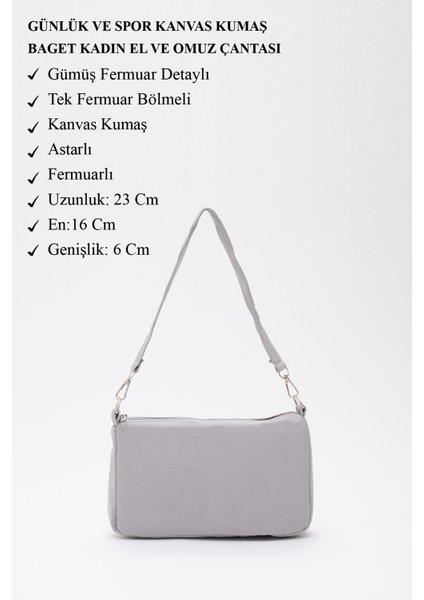 Gri U16 Kanvas Kumaş ,Fermuarlı Tek Bölmeli , Baget Model El, Kol Ve Omuz Çantası modelleri