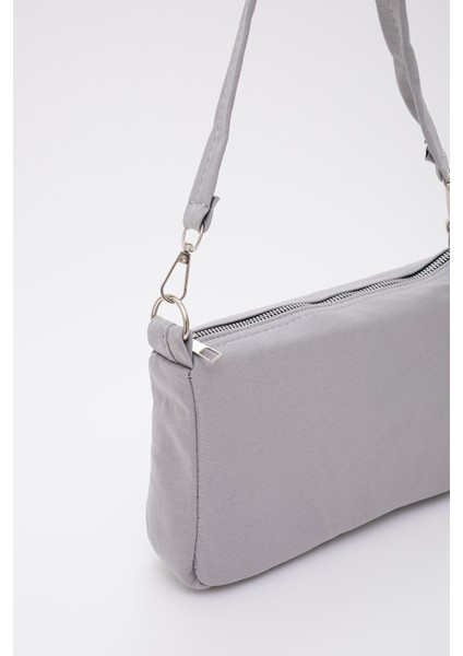 Gri U16 Kanvas Kumaş ,Fermuarlı Tek Bölmeli , Baget Model El, Kol Ve Omuz Çantası