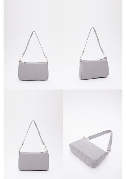 Gri U16 Kanvas Kumaş ,Fermuarlı Tek Bölmeli , Baget Model El, Kol Ve Omuz Çantası