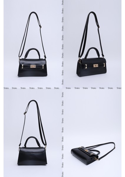 Siyah Shk188 Suni Deri Tek Bölmeli Kilit Detaylı Askılı El, Kol Ve Omuz Çantası
