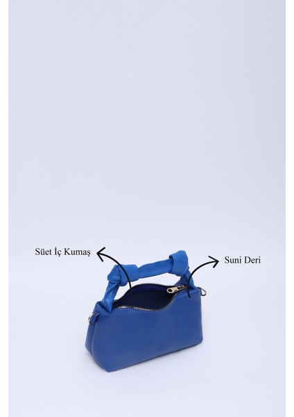 Saks Mavi SHK24 Orjinal Soft Deri Düğüm Detaylı Zincir Askılı El ve Omuz Çantası U:14 E:22 G:8 cm indirimleri