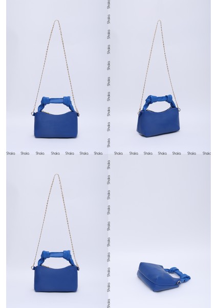 Saks Mavi SHK24 Orjinal Soft Deri Düğüm Detaylı Zincir Askılı El ve Omuz Çantası U:14 E:22 G:8 cm