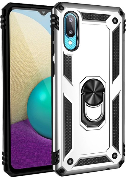 Samsung Galaxy A02 Kılıf Sofya Yüzüklü Silikon Kapak - Gümüş - CPTD4398-7919