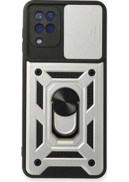 Samsung Galaxy A22 Kılıf Pars Lens Yüzüklü Silikon - Gümüş - CPTD8432-3290