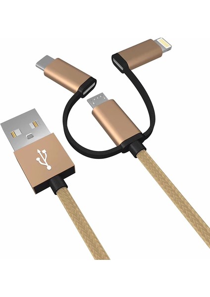 Ally 3in1 2.4A Type-C Micro USB Iphone 5678 Halat USB KABLO-(1903) - CPTD9625-9121 fiyatları