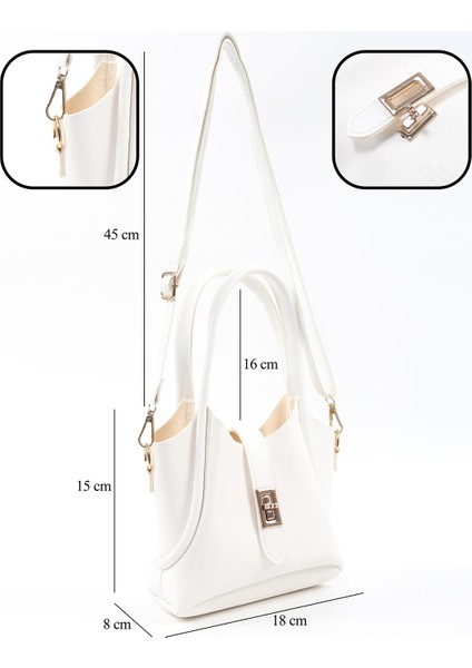 Beyaz Shk187 Deri Kilit Detaylı Ayarlabilir Askılı El,Kol Ve Omuz Çantası U:14 E:20 G:7 Cm fırsatları
