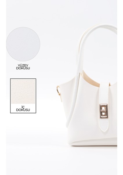 Beyaz Shk187 Deri Kilit Detaylı Ayarlabilir Askılı El,Kol Ve Omuz Çantası U:14 E:20 G:7 Cm indirimleri