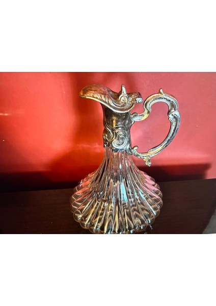 1960'S Fransız Ördek Başlı Gümüş Kaplama Kristal Karaf 24 cm Boyunda