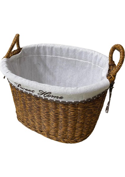 Kulplu Oval Kumaşlı Sepet Büyük Boy 33 x 23 x 28 cm