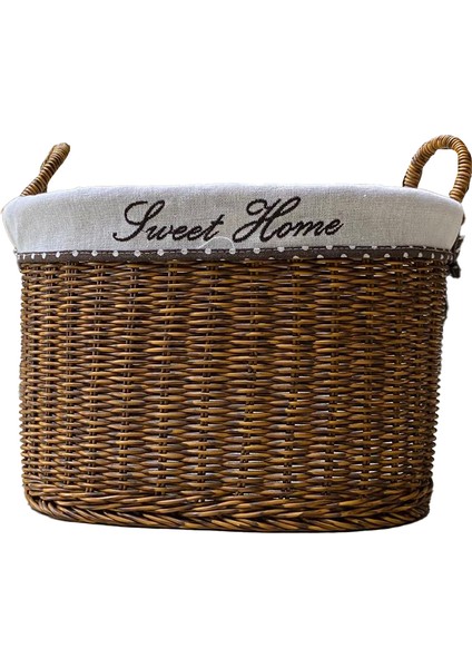 Kulplu Oval Kumaşlı Sepet Büyük Boy 33 x 23 x 28 cm fırsatları
