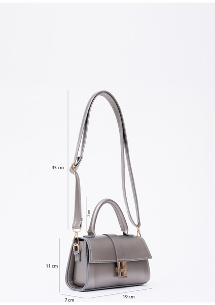 Gümüş SHK109 Suni Deri Çıtçıtlı Ayarlanabilir Askılı Kadın El, Kol ve Omuz Çantası U:11 E:19 G:7 cm fiyatları