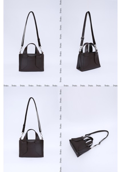 Kahve Rengi SHK60 Suni Deri, Tek Bölmeli, Fermuarlı, Ayarlanabilir Askılı, El, Kol Ve Omuz Çantası