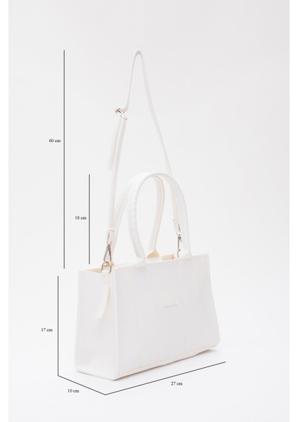 Beyaz Shk83 Deri Tek Bölmeli Fermuarlı Çift Askılı El, Kol Ve Omuz Çantası U:17 E:27 G:10 fiyatları
