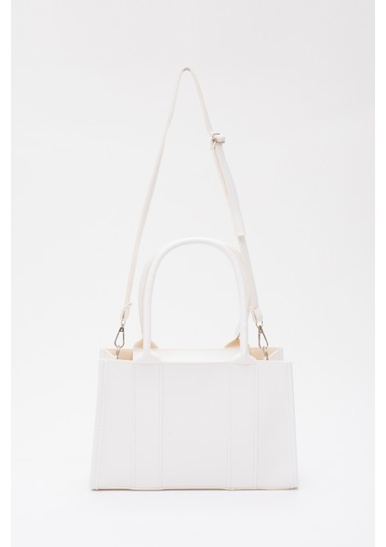 Beyaz Shk83 Deri Tek Bölmeli Fermuarlı Çift Askılı El, Kol Ve Omuz Çantası U:17 E:27 G:10 fırsatları