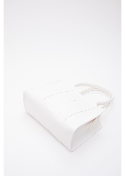 Beyaz Shk83 Deri Tek Bölmeli Fermuarlı Çift Askılı El, Kol Ve Omuz Çantası U:17 E:27 G:10