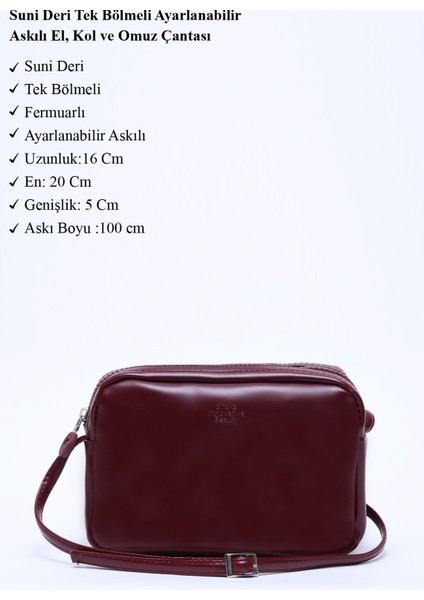 Bordo U23 Suni Deri ,tek Bölmeli, Fermuarlı,süet Iç Kumaş, Ayarlanabilir Askılı, Mini Urban Omuz Çantası modelleri