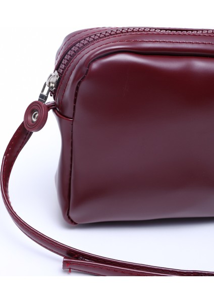 Bordo U23 Suni Deri ,tek Bölmeli, Fermuarlı,süet Iç Kumaş, Ayarlanabilir Askılı, Mini Urban Omuz Çantası