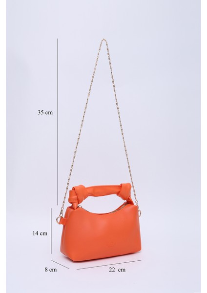 Turuncu SHK24 Orjinal Soft Deri Düğüm Detaylı Zincir Askılı El ve Omuz Çantası U:14 E:22 G:8 cm fiyatları