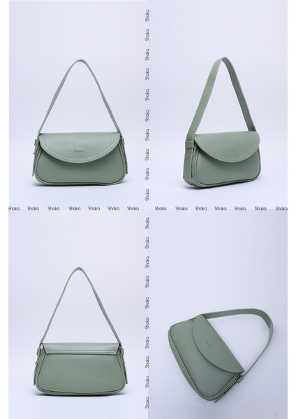 Mint Yeşil Shk150 Suni Deri Astarlı Çıtçıtlı Ayarlanabilir Askılı El, Kol ve Omuz Çantası