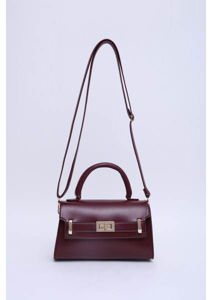 Bordo Shk188 Suni Deri Tek Bölmeli Kilit Detaylı Askılı El, Kol Ve Omuz Çantası