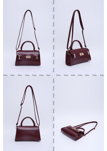 Bordo Shk188 Suni Deri Tek Bölmeli Kilit Detaylı Askılı El, Kol Ve Omuz Çantası