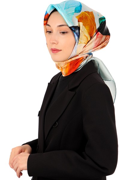 Buz Mavi Armoni Desen Sura Ipek Eşarp