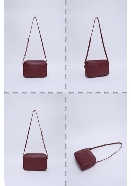 Bordo Shk22 Deri,İki Bölmeli Ön Cep Detaylı, Fermuarlı, Ayarlanabilir Askılı, Mini Urban El,Kol Ve Omuz Çantası
