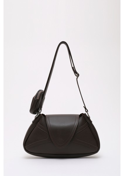 Kahve Rengi Shk96 Suni Deri Tek Bölmeli Cüzdanlı Kol ve Omuz Çantası