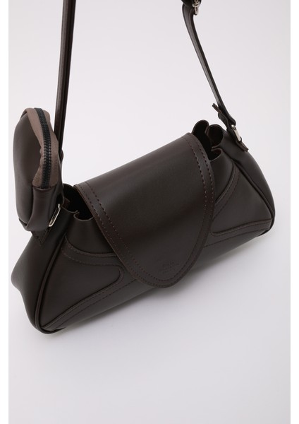 Kahve Rengi Shk96 Suni Deri Tek Bölmeli Cüzdanlı Kol ve Omuz Çantası