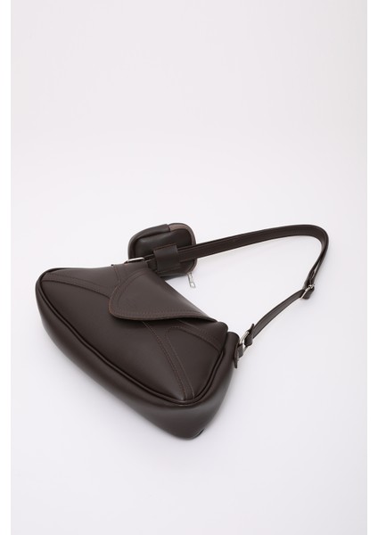 Kahve Rengi Shk96 Suni Deri Tek Bölmeli Cüzdanlı Kol ve Omuz Çantası