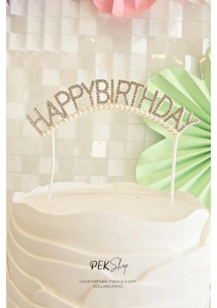Incili Happy Birthday Yazılı Pasta Süsü