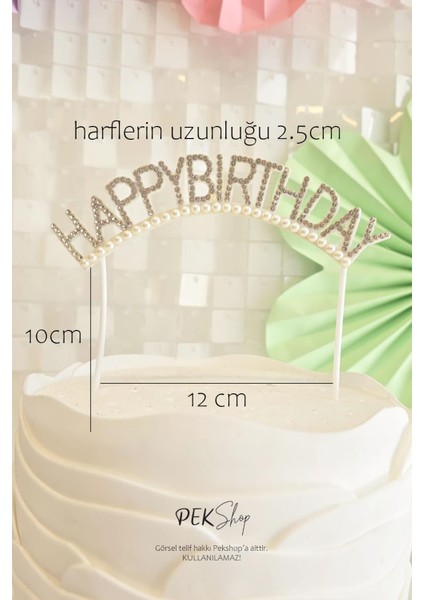 Incili Happy Birthday Yazılı Pasta Süsü fiyatları