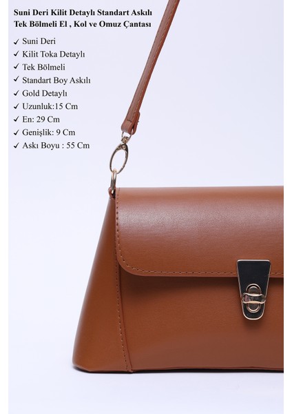 Taba SHK153 Suni Deri Kilit Detaylı Standart Askılı Tek Bölmeli El, Kol ve Omuz Çantası U:15 E:29 G:9 cm modelleri