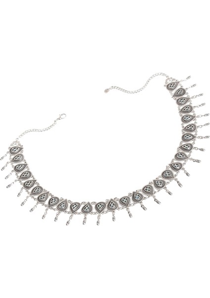 Kadın Antik Gümüş Kaplama Mavi Boncuklu Damla Formlu Bel Kemeri, Bel Kolyesi indirimleri