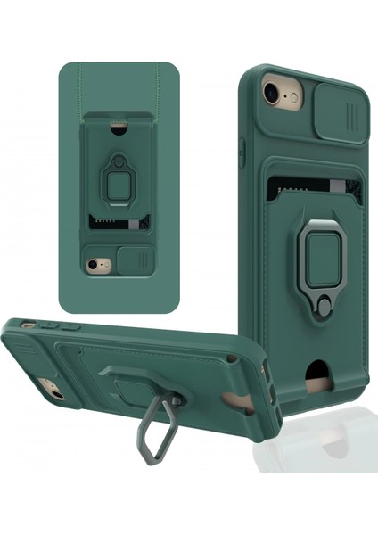 iPhone 7 Kılıf Zuma Kartvizitli Yüzüklü Silikon - Yeşil - CPTD9567-5969