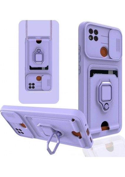 Xiaomi Redmi 9c Kılıf Zuma Kartvizitli Yüzüklü Silikon - Lila - CPTD1478-9771