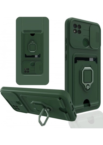 Xiaomi Redmi 9c Kılıf Zuma Kartvizitli Yüzüklü Silikon - Yeşil - CPTD9298-9723