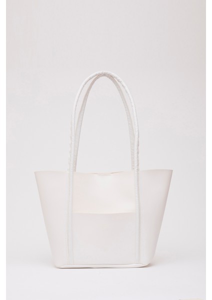 Beyaz Shk80 Önü Cepli Çıtçıtlı Makyaj Çantalı Suni Deri Büyük Boy Kol ve Omuz Çantası fiyatları