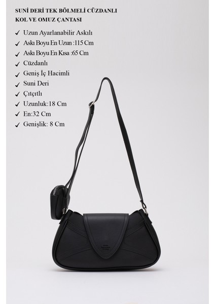Siyah Shk96 Suni Deri Tek Bölmeli Cüzdanlı Kol ve Omuz Çantası modelleri