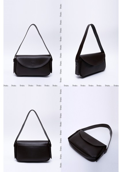 Kahve Rengi Shk150 Suni Deri Astarlı Çıtçıtlı Ayarlanabilir Askılı El, Kol ve Omuz Çantası