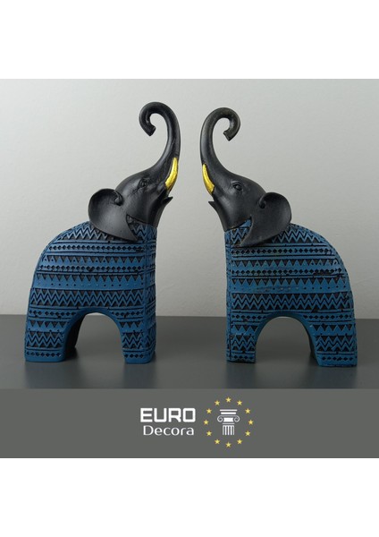 Modern Afrika Esintisi – 2’li Küçük Boy Dekoratif Fil Biblo Seti (17.5 x 10.5 Cm)