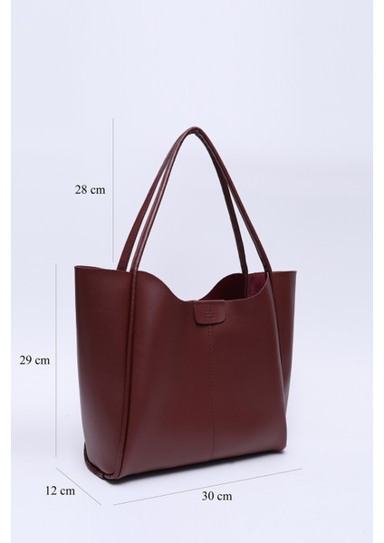 Bordo Shk76 Çıtçıtlı Fitil Askılı Deri Makyaj Çantalı Büyük Boy Kadın El Ve Omuz Çantası U:29 E:30 G:9 Cm fiyatları