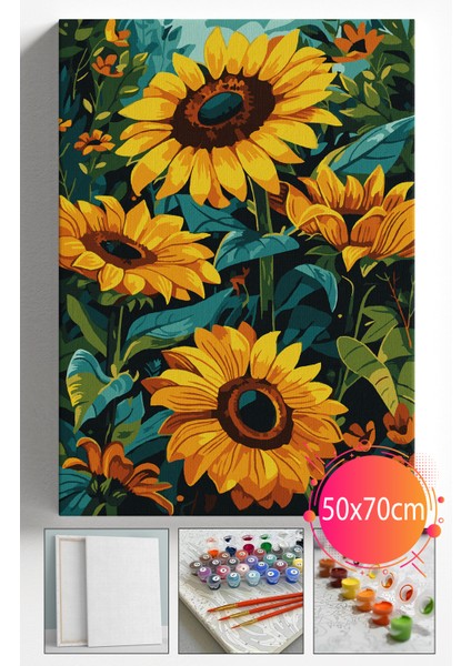 Sayılarla Boyama Seti Numaralı Tuval Fırça Boya Dahil Kasnaklı Set 50X70 cm - Ay ÇİÇEĞİ1903