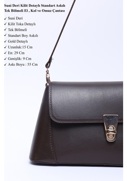 Kahverengi Shk153 Deri Kilit Detaylı Standart Askılı Tek Bölmeli El, Kol Ve Omuz Çantası U:15 E:29 G:9 Cm modelleri