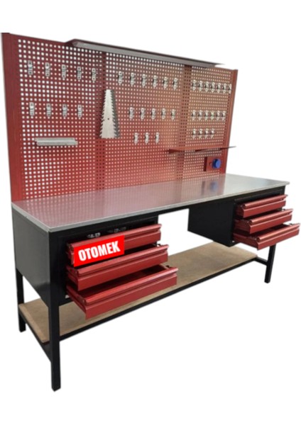 200 cm Çalışma Tezgahı | Askı Panolu Takım Tezgahı + 6 Çekmece + Elektrik Prizi | 183 cm Yükseklik | Mdf+Galvaniz Tabla | Profesyonel Atölye Tipi fiyatları