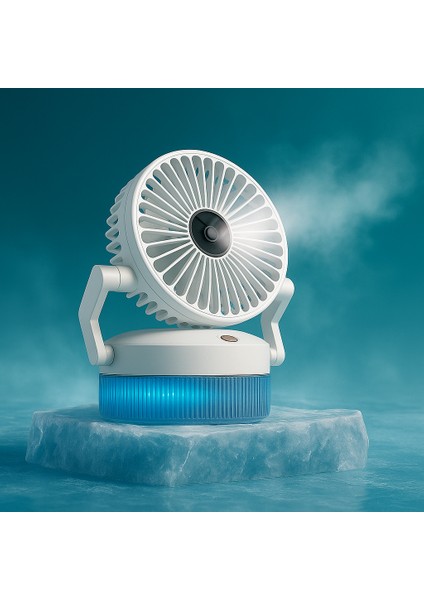 Taşınabilir Şarjlı Misting Fan | 3 Kademeli Hız | Ultra Ince Su Buharı | Sessiz & Işıklı Mini Masaüstü Vantilatör