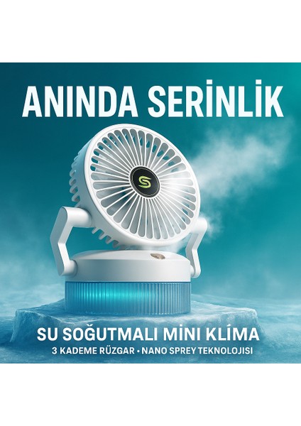 Taşınabilir Şarjlı Misting Fan | 3 Kademeli Hız | Ultra Ince Su Buharı | Sessiz & Işıklı Mini Masaüstü Vantilatör fırsatları