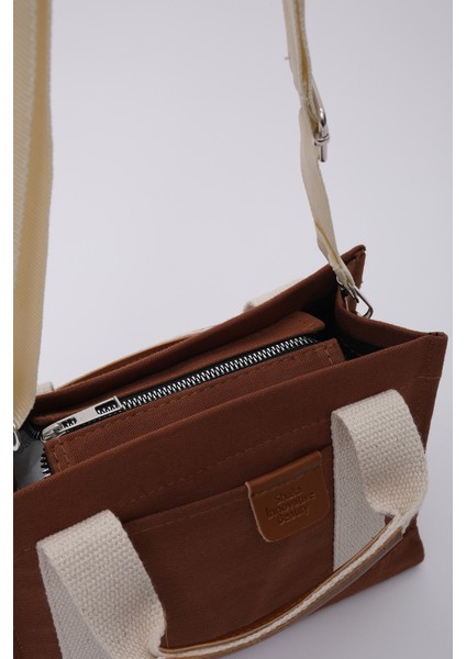 Kiremit SHK138 2 Bölmeli Kanvas Kumaş Ayarlanabilir Askılı Fermuarlı El, Kol ve Omuz Çantası U:17 G:24 E:10 cm