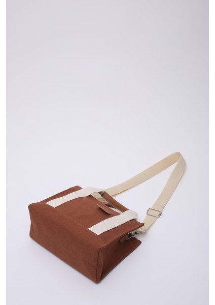 Kiremit SHK138 2 Bölmeli Kanvas Kumaş Ayarlanabilir Askılı Fermuarlı El, Kol ve Omuz Çantası U:17 G:24 E:10 cm